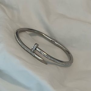 NAIL BANGLE BRACELET Designer Fashion Stone Nail Bracelet SILVER BANGLE 7.5”